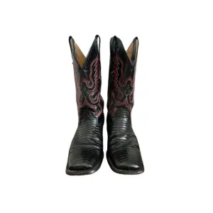 Ferrini Men's Teju Lizard skin black and red Cowboy Boots size 12 D