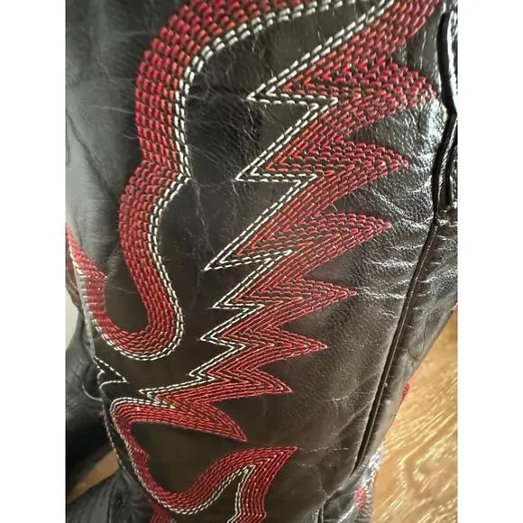 Ferrini Men's Teju Lizard skin black and red Cowboy Boots size 12 D