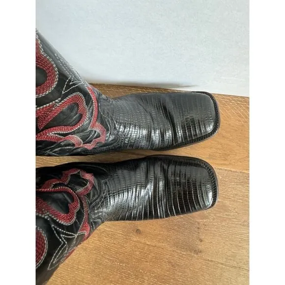 Ferrini Men's Teju Lizard skin black and red Cowboy Boots size 12 D