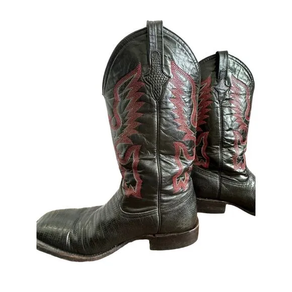 Ferrini Men's Teju Lizard skin black and red Cowboy Boots size 12 D