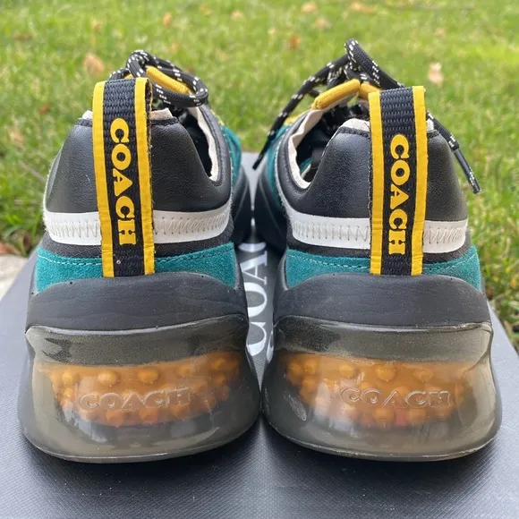 FINAL PRICE Coach Men's 7 Like New Green Yellow and Black Street Runner Sneakers