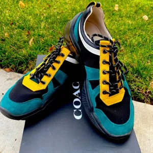FINAL PRICE Coach Men's 7 Like New Green Yellow and Black Street Runner Sneakers
