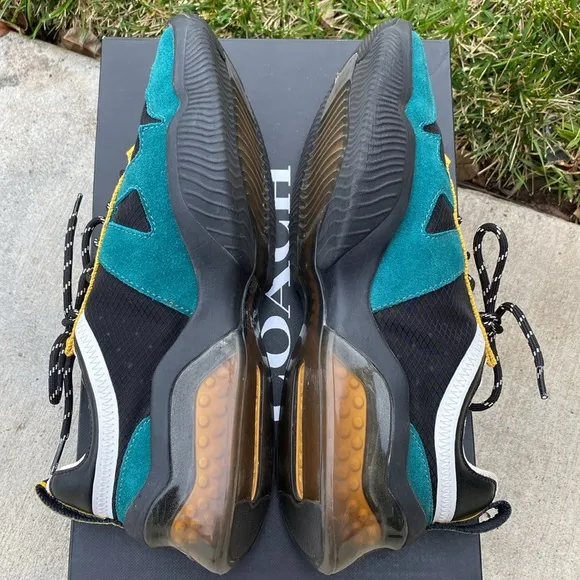 FINAL PRICE Coach Men's 7 Like New Green Yellow and Black Street Runner Sneakers