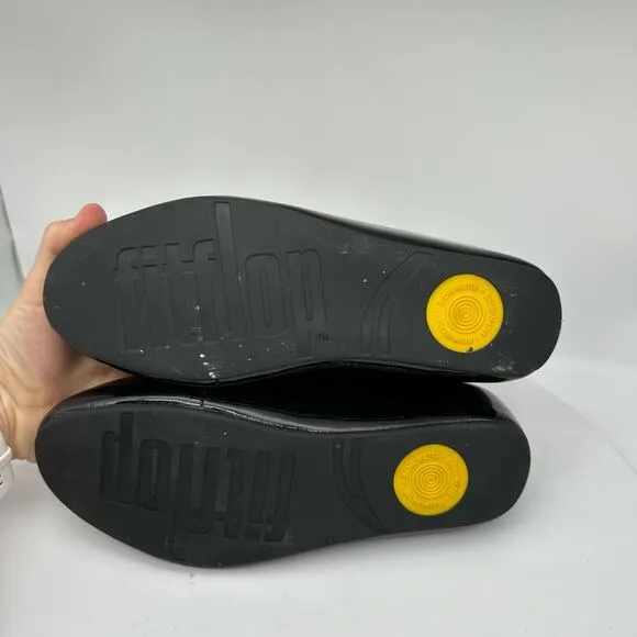 Fitflop Due Mary Jane Shoes Women's Black/Green Leather Ballet Flats Size 38.5
