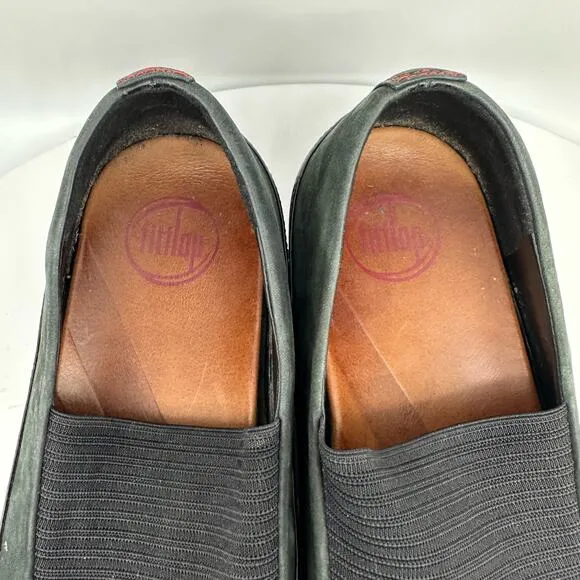 Fitflop Due Mary Jane Shoes Women's Black/Green Leather Ballet Flats Size 38.5