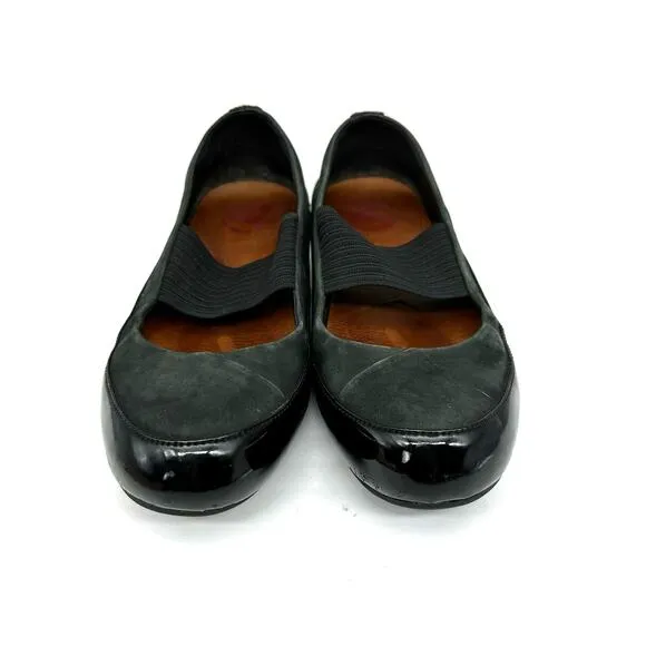 Fitflop Due Mary Jane Shoes Women's Black/Green Leather Ballet Flats Size 38.5
