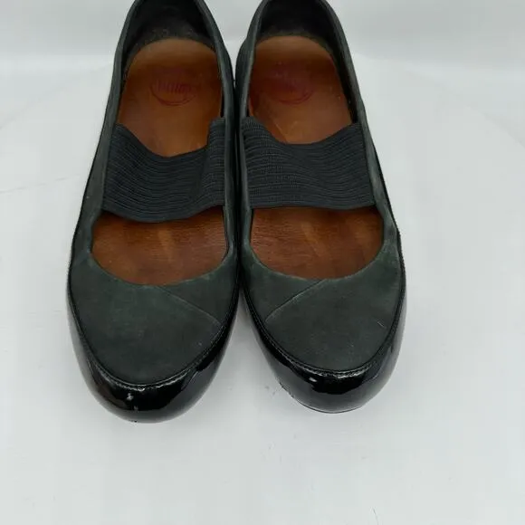 Fitflop Due Mary Jane Shoes Women's Black/Green Leather Ballet Flats Size 38.5