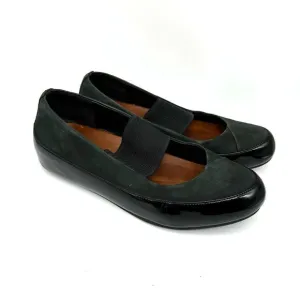 Fitflop Due Mary Jane Shoes Women's Black/Green Leather Ballet Flats Size 38.5
