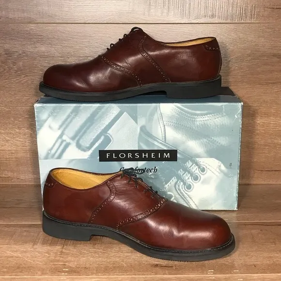 Florsheim Comfortech Dress Shoe Mens 13D Saddle Brown Work Church Office Casual
