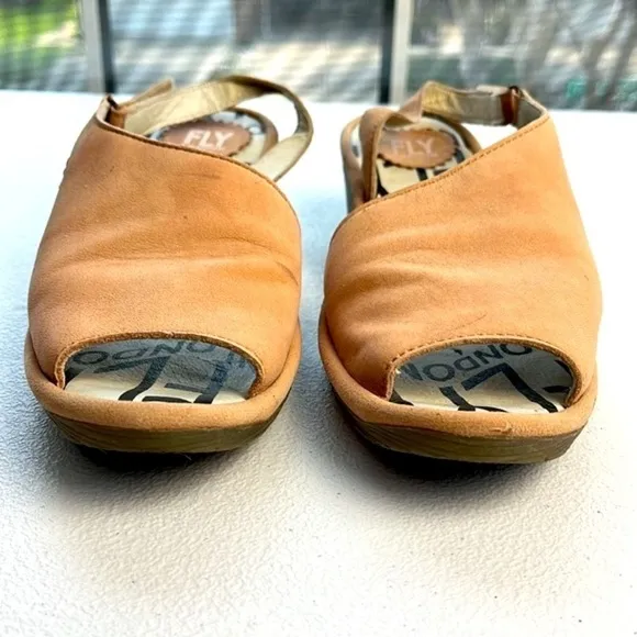 Fly London Palp Slingback Sandals Leather Wedge Low Heel Rose Pink 7-7.5