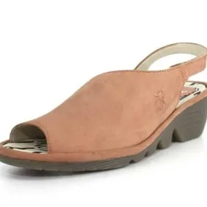 Fly London Palp Slingback Sandals Leather Wedge Low Heel Rose Pink 7-7.5