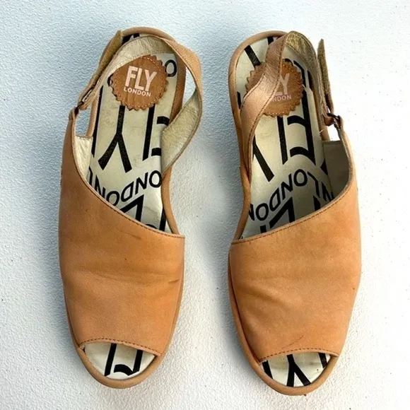 Fly London Palp Slingback Sandals Leather Wedge Low Heel Rose Pink 7-7.5
