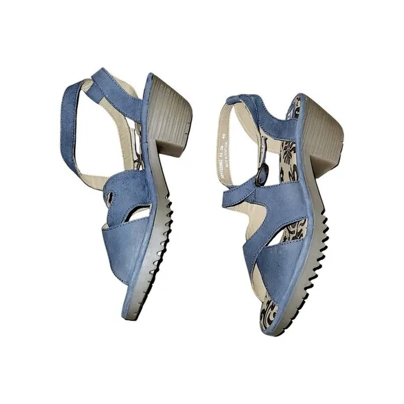Fly London Sandals Womens EU40 US9 Blue Leather Chunky Heel Buckle Boho Strappy