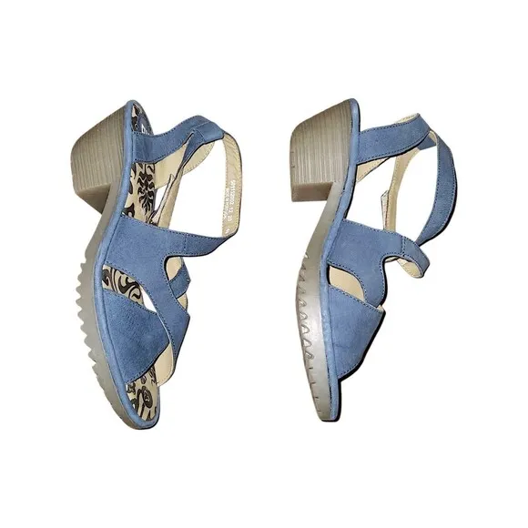 Fly London Sandals Womens EU40 US9 Blue Leather Chunky Heel Buckle Boho Strappy
