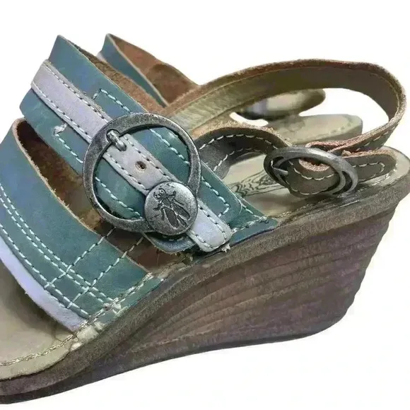 FLY London Women’s EU 37 US 6.5-7 Leather Wedge Sandals Leather Strappy Boho