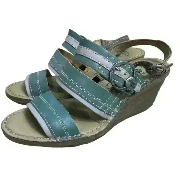 FLY London Women’s EU 37 US 6.5-7 Leather Wedge Sandals Leather Strappy Boho