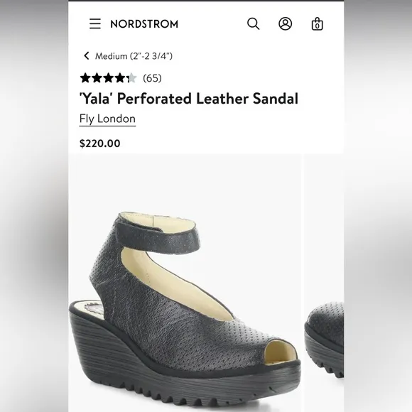 Fly London Yala Black Leather Peep Toe Wedge Sandals Ankle Strap 9-9.5 Boho Emo