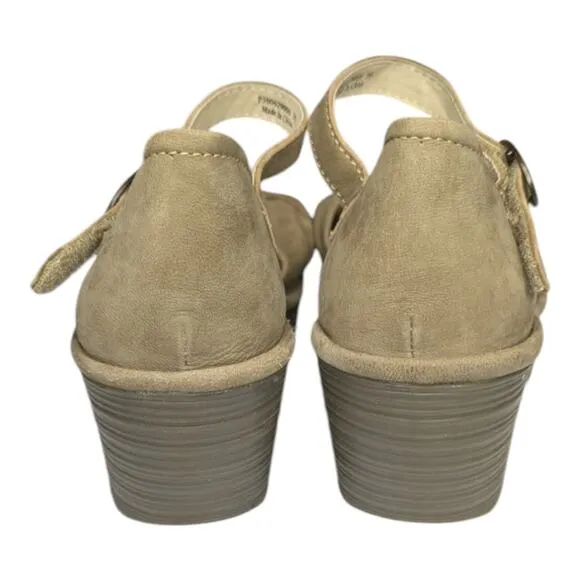 Fly London Yoel Khaki Cupido Suede Leather Ankle Wedge Strap Sandals 39/ 8.5