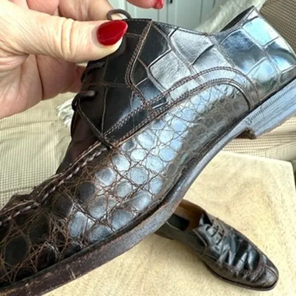 Foster Rainey Exotic Dress Shoes Brown Leather Reptile Style Size 40.5 Italy