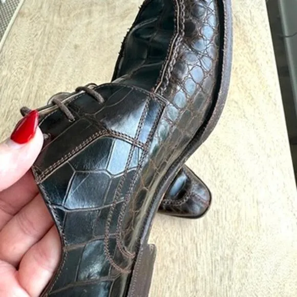 Foster Rainey Exotic Dress Shoes Brown Leather Reptile Style Size 40.5 Italy