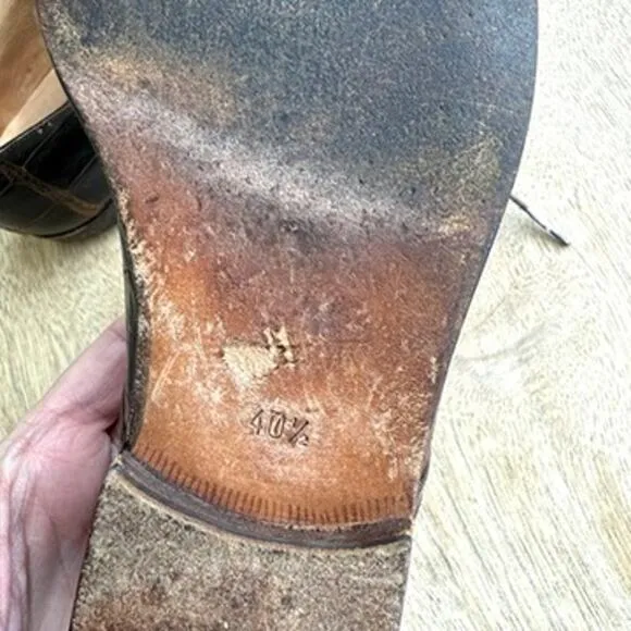 Foster Rainey Exotic Dress Shoes Brown Leather Reptile Style Size 40.5 Italy