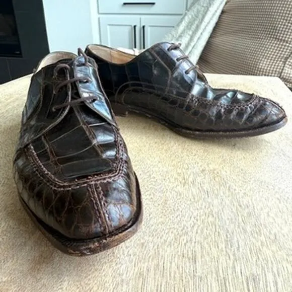 Foster Rainey Exotic Dress Shoes Brown Leather Reptile Style Size 40.5 Italy