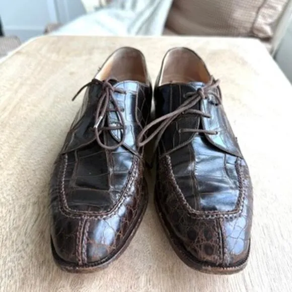 Foster Rainey Exotic Dress Shoes Brown Leather Reptile Style Size 40.5 Italy