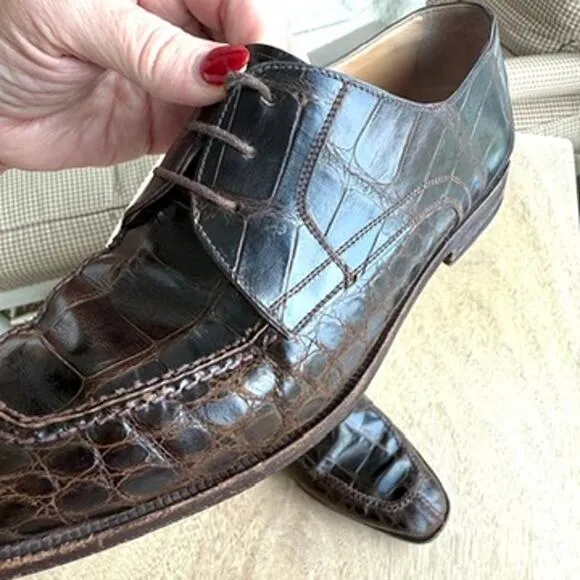 Foster Rainey Exotic Dress Shoes Brown Leather Reptile Style Size 40.5 Italy