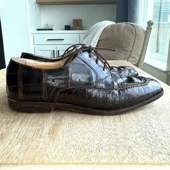 Foster Rainey Exotic Dress Shoes Brown Leather Reptile Style Size 40.5 Italy