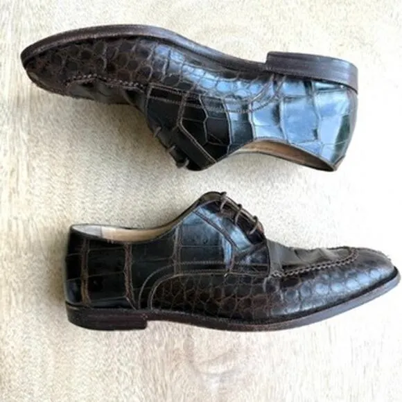 Foster Rainey Exotic Dress Shoes Brown Leather Reptile Style Size 40.5 Italy
