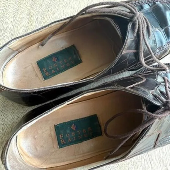 Foster Rainey Exotic Dress Shoes Brown Leather Reptile Style Size 40.5 Italy