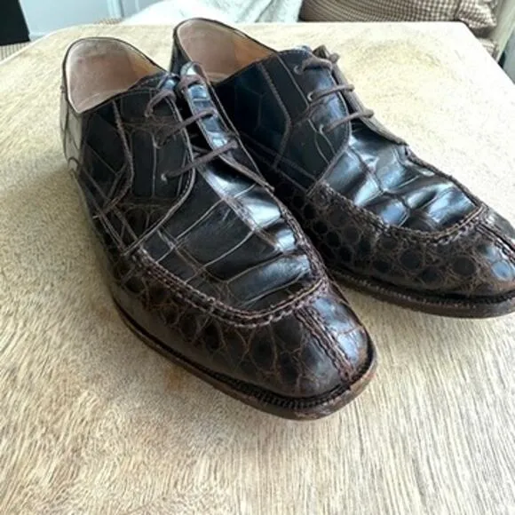 Foster Rainey Exotic Dress Shoes Brown Leather Reptile Style Size 40.5 Italy