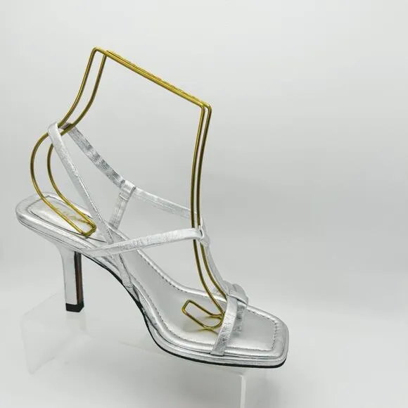Frame Le Addison silver Metallic Leather Strappy Summer Sandals 37