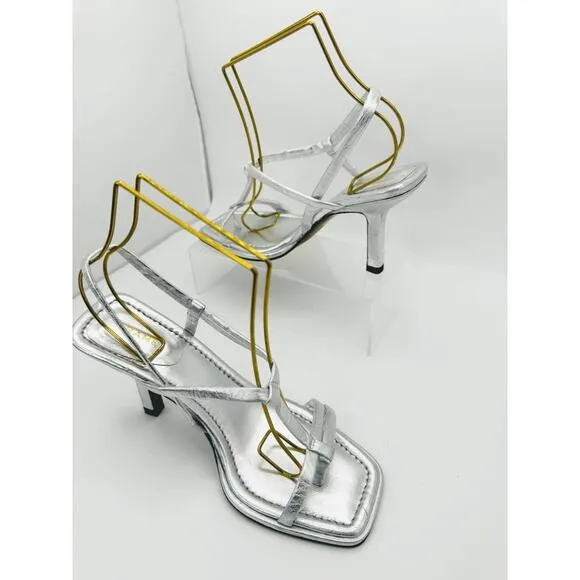 Frame Le Addison silver Metallic Leather Strappy Summer Sandals 37