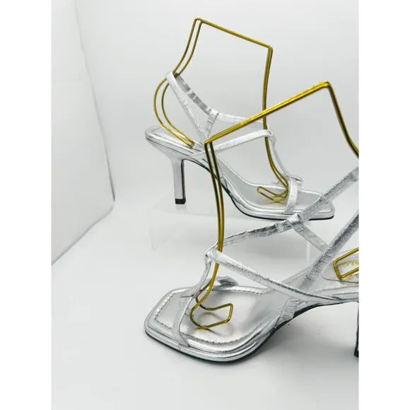 Frame Le Addison silver Metallic Leather Strappy Summer Sandals 37