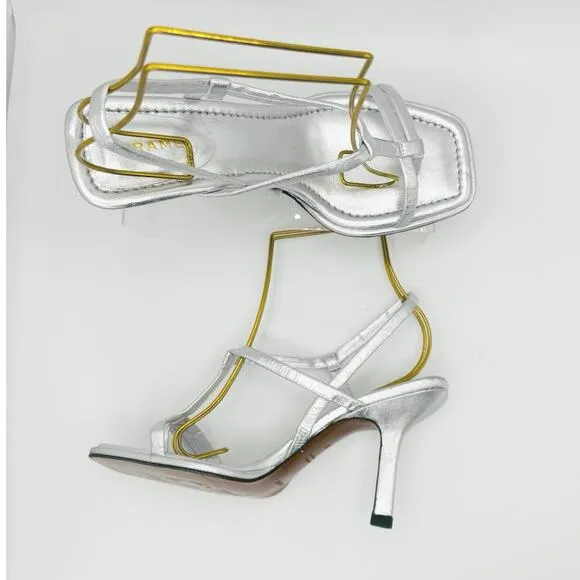 Frame Le Addison silver Metallic Leather Strappy Summer Sandals 37
