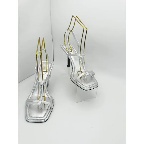 Frame Le Addison silver Metallic Leather Strappy Summer Sandals 37