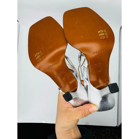 Frame Le Addison silver Metallic Leather Strappy Summer Sandals 37