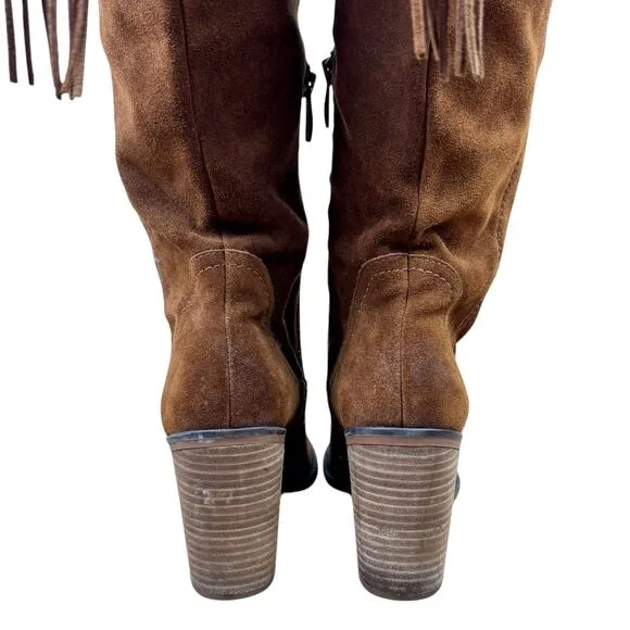 Franco Sarto Elnora Over the Knee OTK Cognac Suede Leather Tall Block Heel Boots