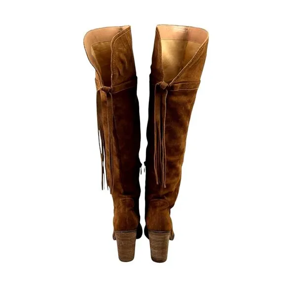 Franco Sarto Elnora Over the Knee OTK Cognac Suede Leather Tall Block Heel Boots