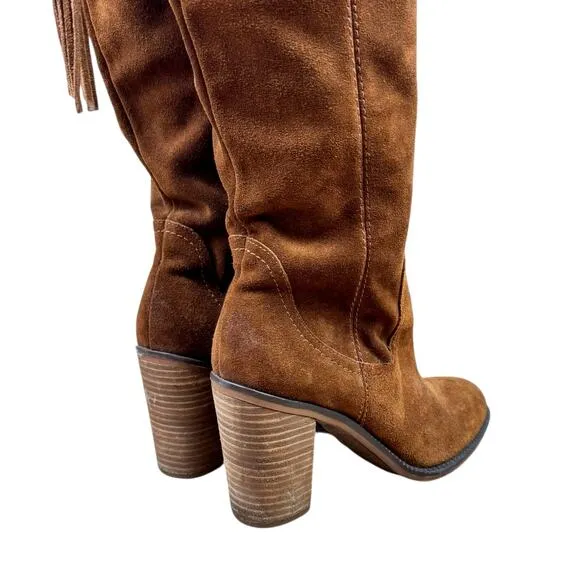 Franco Sarto Elnora Over the Knee OTK Cognac Suede Leather Tall Block Heel Boots