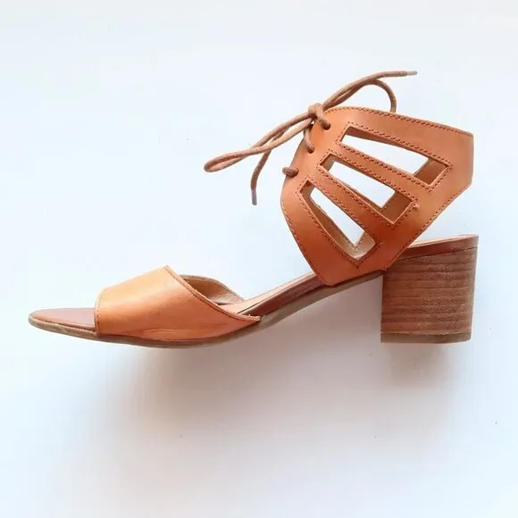 Franco Sarto Tan Leather Lace-up Open Toe Cutout Gladiator Block Heel Sandals 6