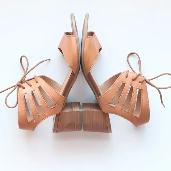 Franco Sarto Tan Leather Lace-up Open Toe Cutout Gladiator Block Heel Sandals 6