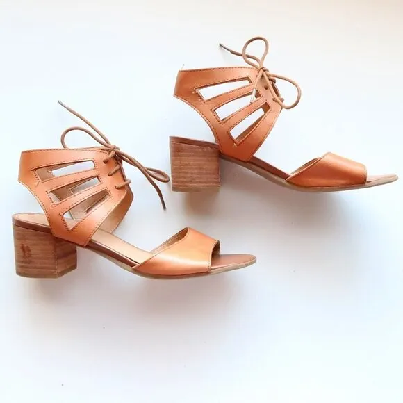 Franco Sarto Tan Leather Lace-up Open Toe Cutout Gladiator Block Heel Sandals 6
