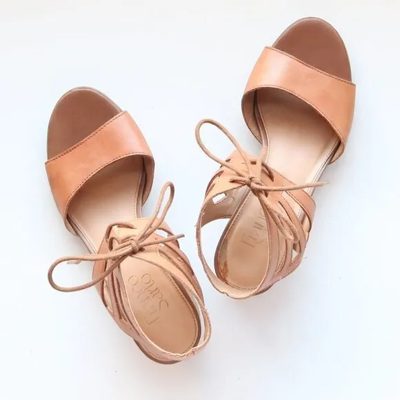 Franco Sarto Tan Leather Lace-up Open Toe Cutout Gladiator Block Heel Sandals 6