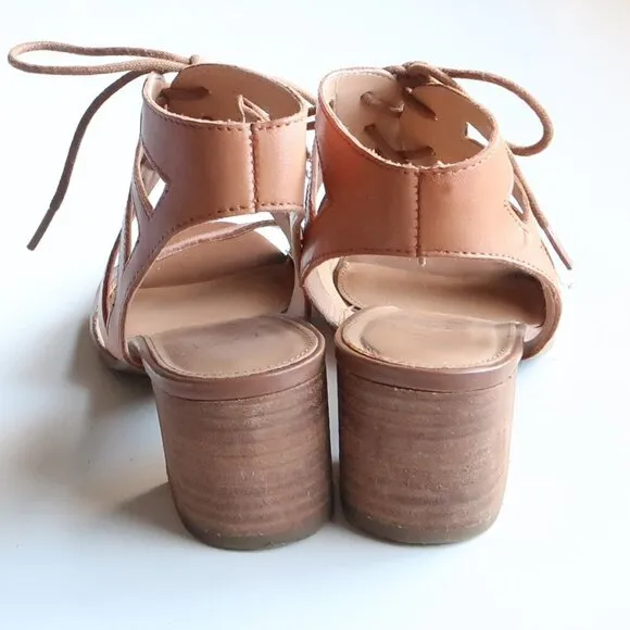 Franco Sarto Tan Leather Lace-up Open Toe Cutout Gladiator Block Heel Sandals 6