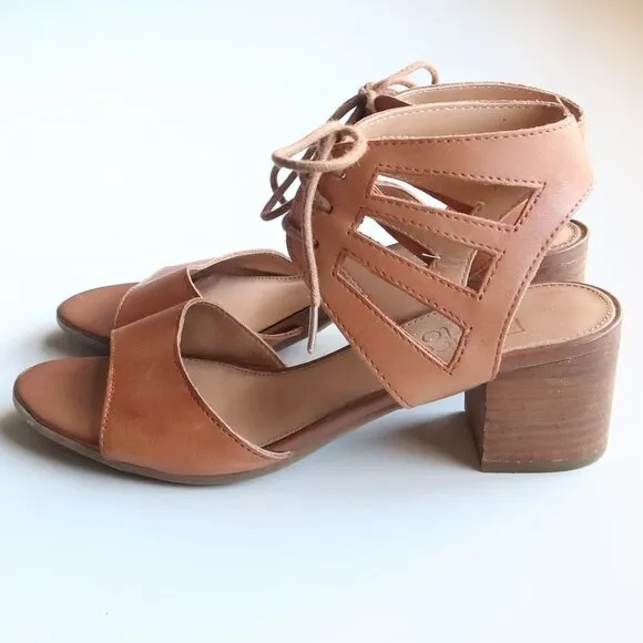 Franco Sarto Tan Leather Lace-up Open Toe Cutout Gladiator Block Heel Sandals 6