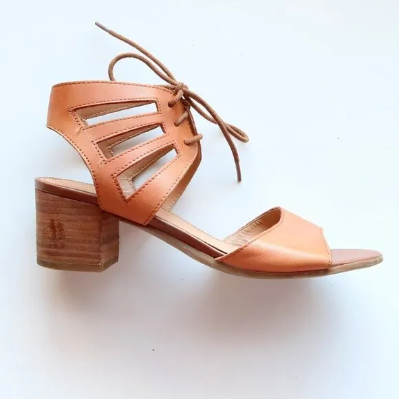 Franco Sarto Tan Leather Lace-up Open Toe Cutout Gladiator Block Heel Sandals 6