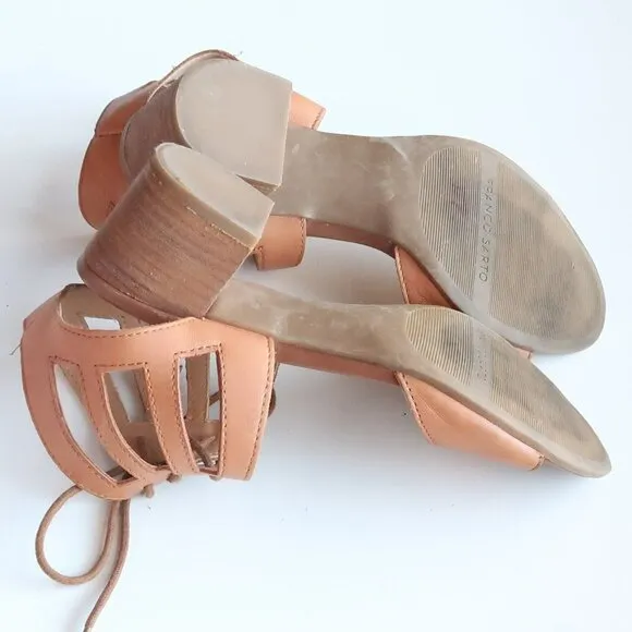 Franco Sarto Tan Leather Lace-up Open Toe Cutout Gladiator Block Heel Sandals 6