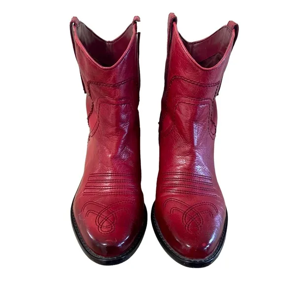 Franco Sarto Waco Red Leather Western Cowgirl Ankle Boots Booties Size 6.5